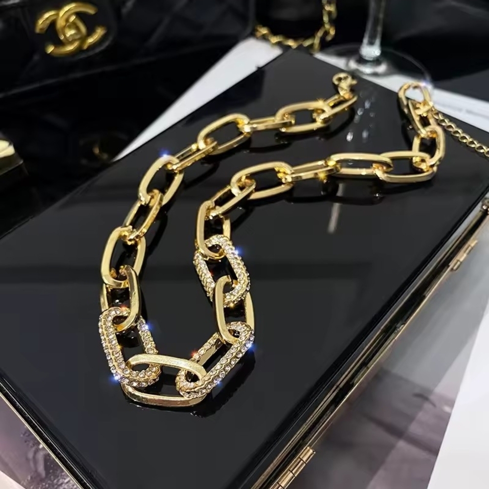Gold Link Necklace with Pavé Crystal Links